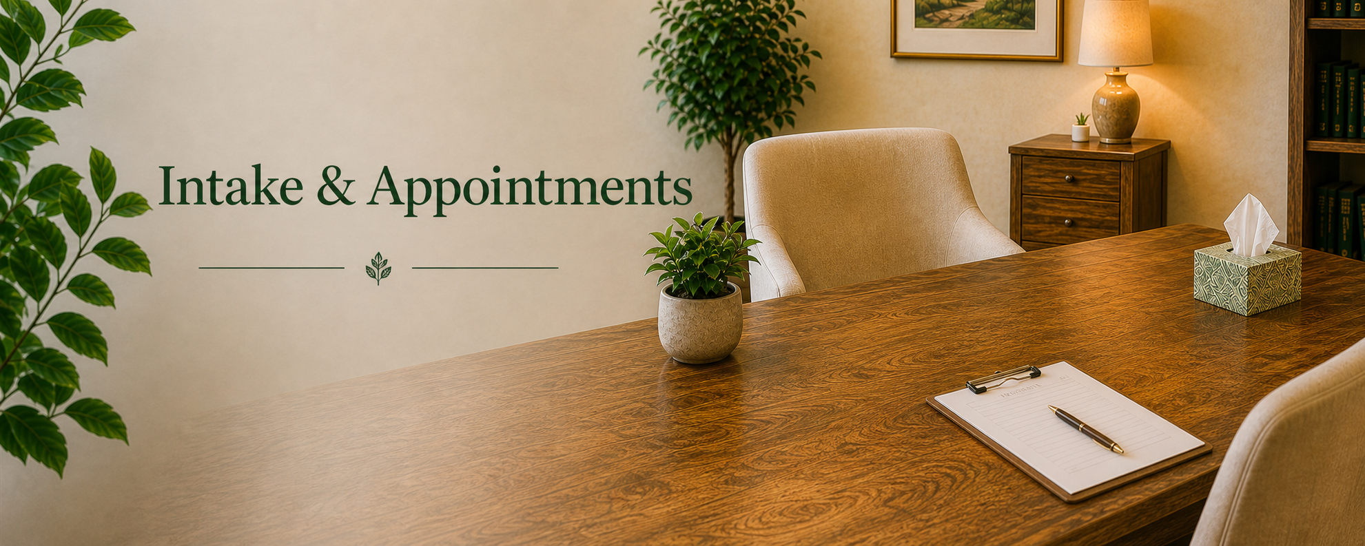 Intake and appointments — three simple steps to becoming a client.